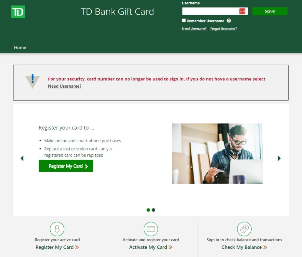 TD Bank Gift Card Activation